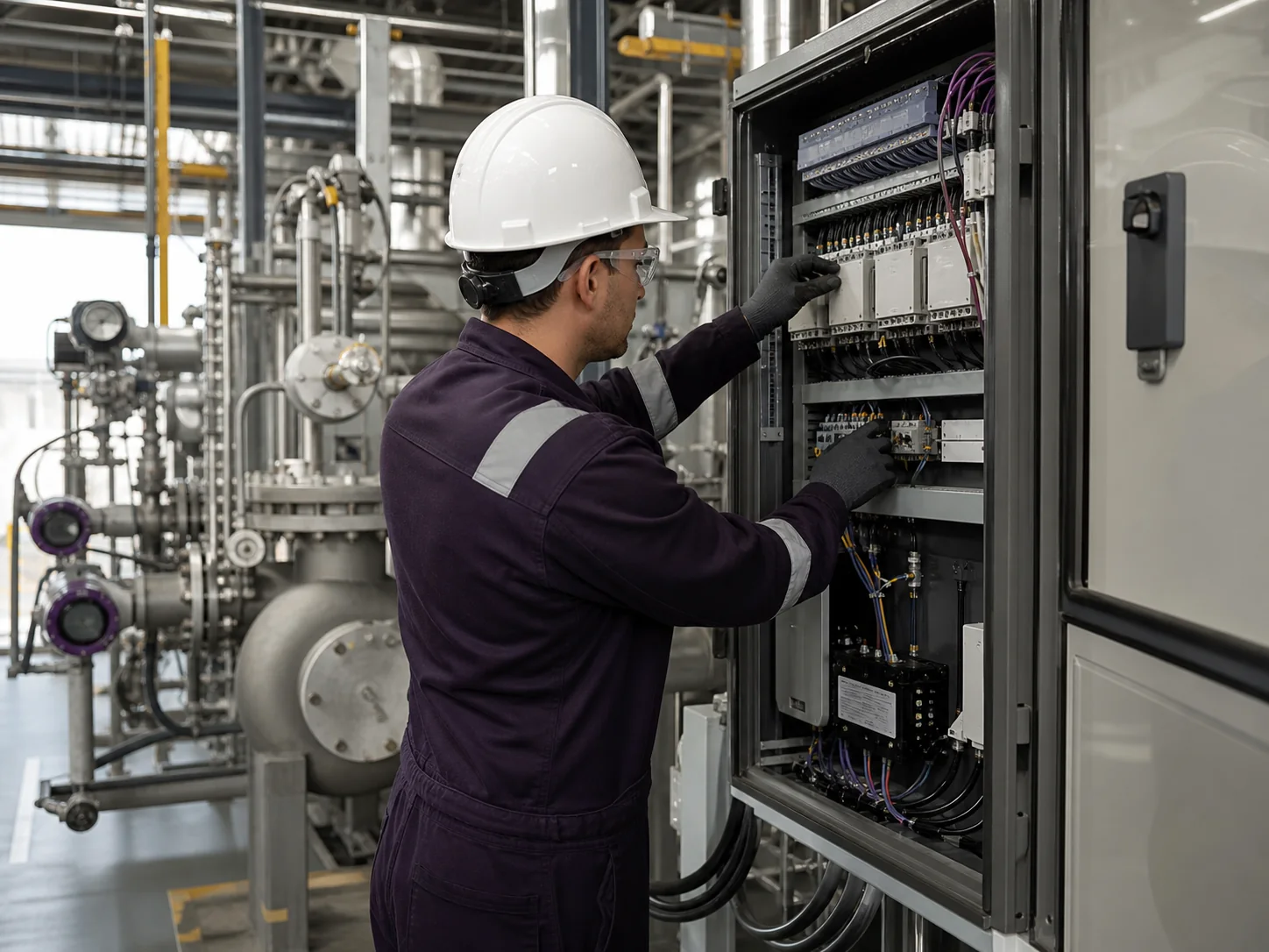 Ingeniero verificando una instalación industrial