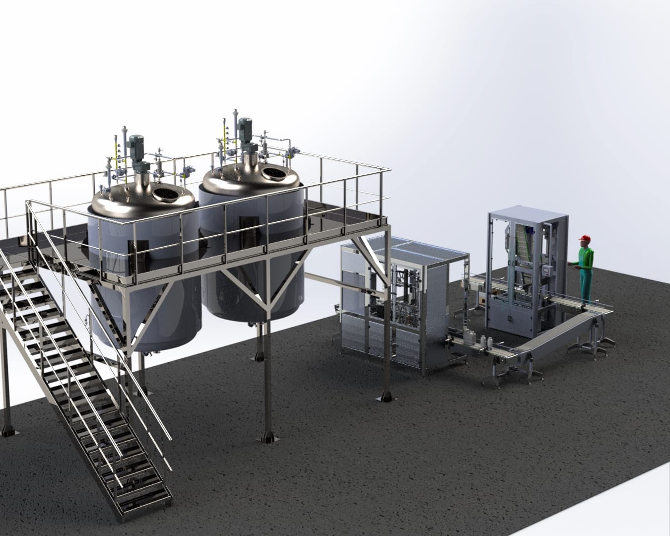 Diseño 3D de planta industrial automatizada